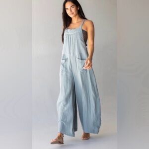 NATURAL LIFE Dakota Cotton Tie Overalls - Light Blue Jumpsuit - Size XL